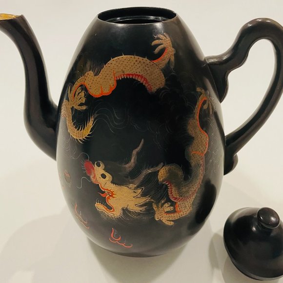 Shin Shao An Saeukee Foochow China Gold Dragon Ware Black Lacquer Teapot - Picture 7 of 12